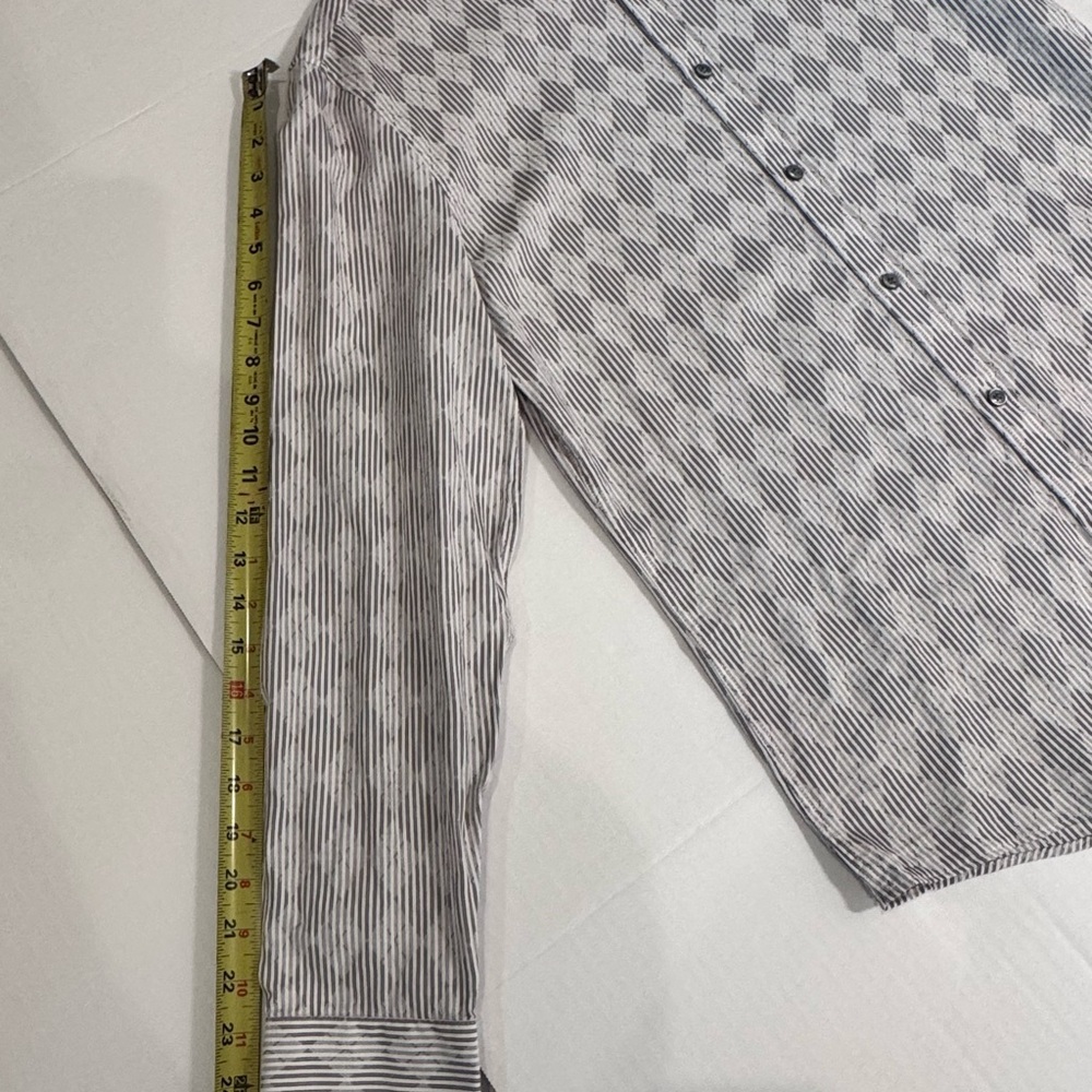 Murano Slim Fit Gray White Textured Stripe Diamond Weave Shirt Men’s M - Picture 6 of 9